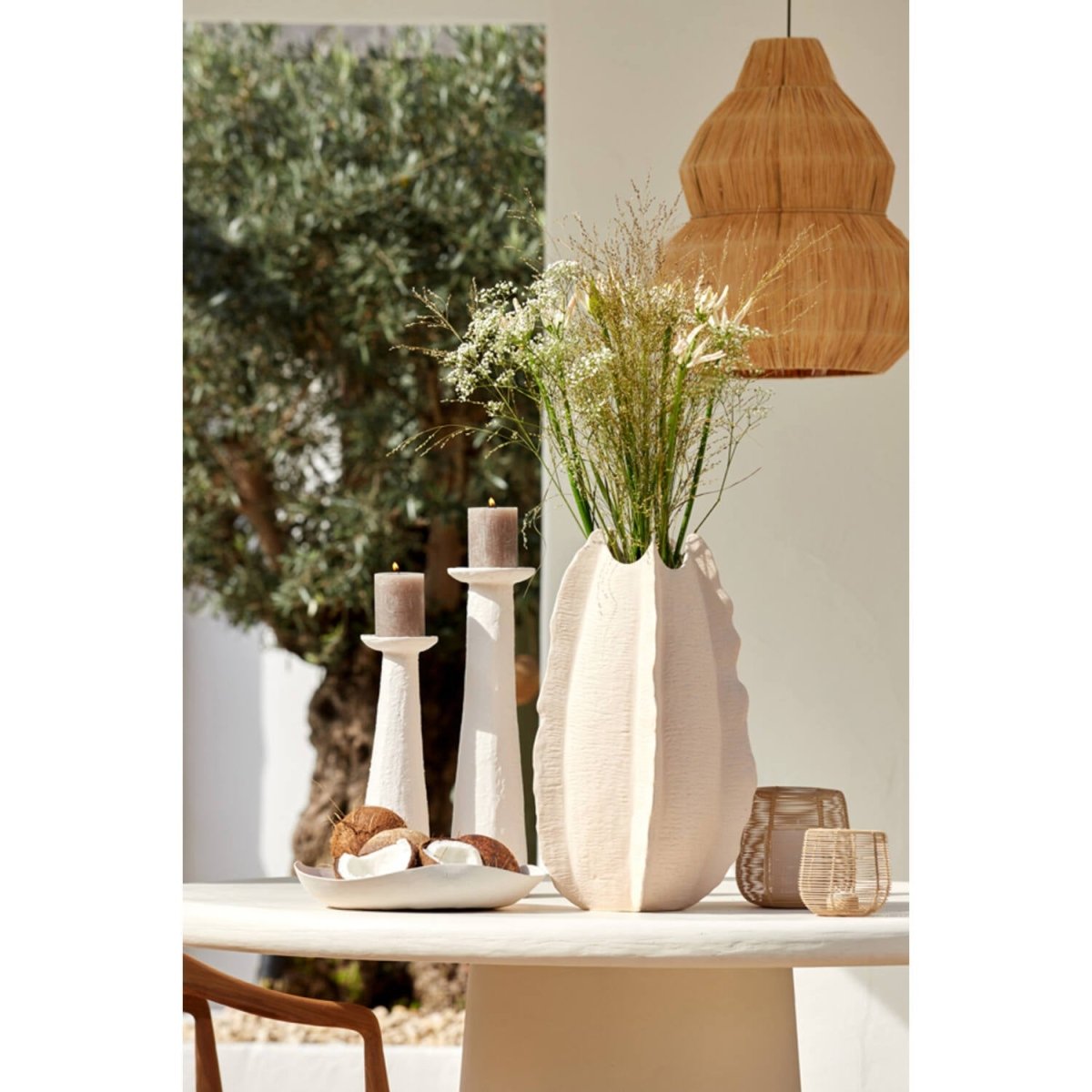 Kaarsenhouder 13x11,5x46 cm OTA crème - Van Bas