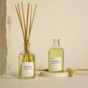 Eternal Sandalwood Noir diffuser met rotanstokjes naast de navulfles