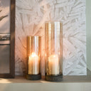 Rivièra Maison Selaire Windlicht Hout maat M detail van glas en afwerking